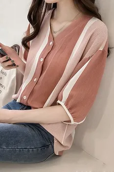 

4XL V Neck Blouses And Tops Korean Chiffon Shirts Ladies Half Sleeves Tops For Women Summer Womens Clothing