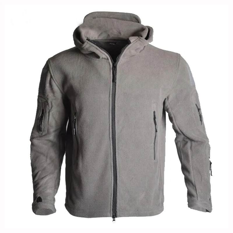 Мужская ветрозащитная тактическая Мягкая флисовая куртка армейская Военная стрельба охотничьи куртки для кемпинга пешего туризма термокуртка с капюшоном - Цвет: Grey