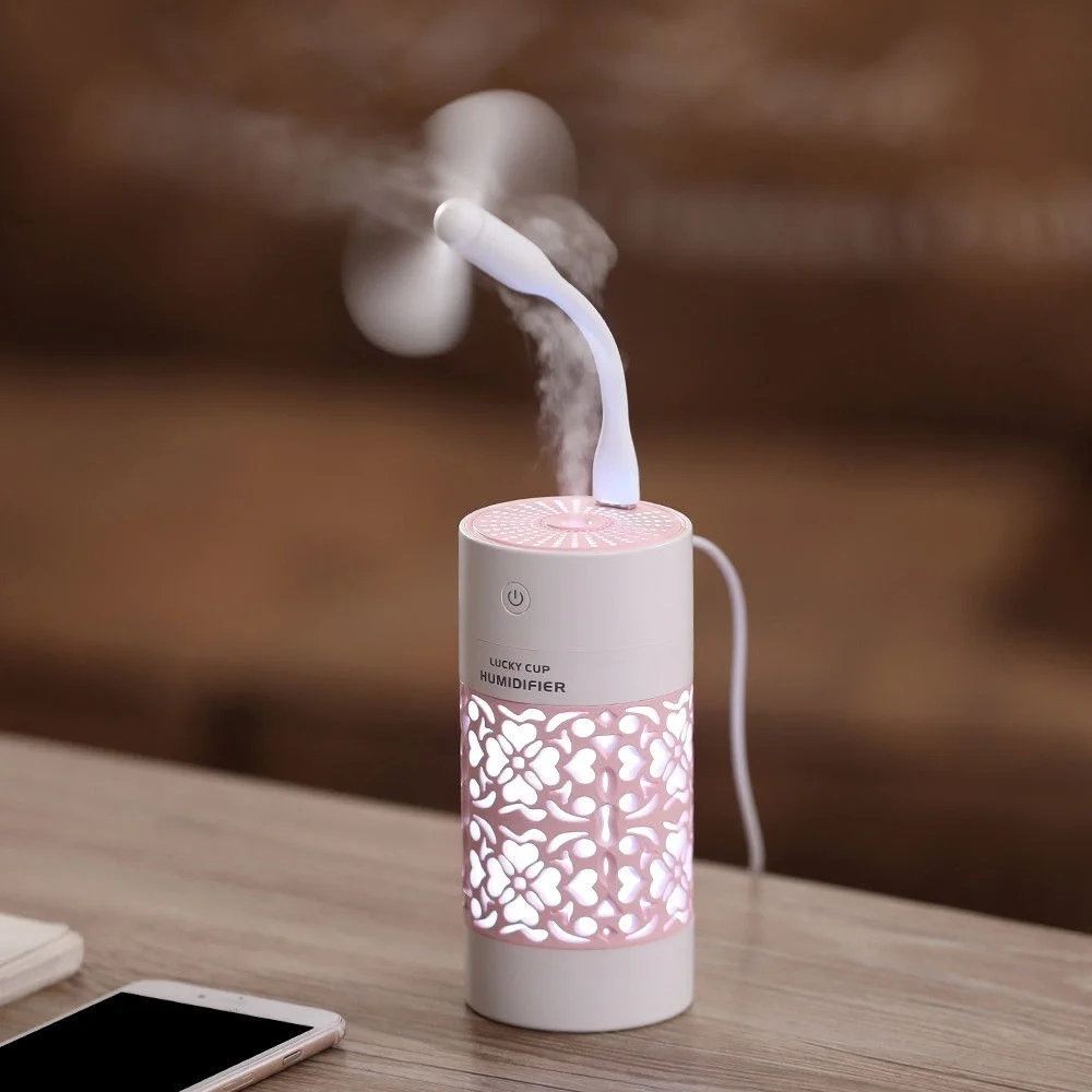

250ML Car Portable Air Humidifier USB Ultrasonic Aromatherapy Diffuser + Fan 3 in 1 Multifunction Mini Essential Oil Diffuser