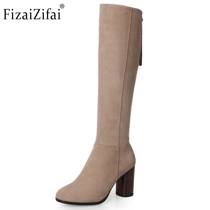 

New Round Toe Knee High Real Genuine Leather Boots Fashion Women Shoes Ladies Medium Heel Autumn Boots Size 34-39