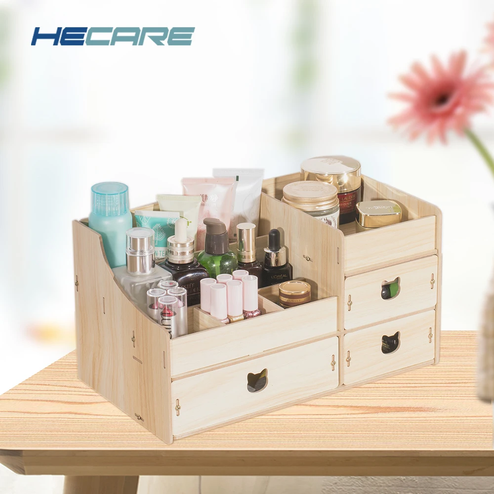 

High Quality Eco-friendly Wooden Organizer for Cosmetics Removable Desktop Storage Box for Jewelry Toys Wood Make Up Organizer