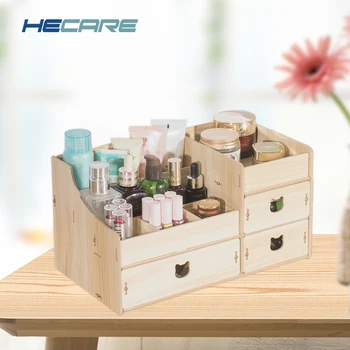 

High Quality Eco-friendly Wooden Organizer for Cosmetics Removable Desktop Storage Box for Jewelry Toys Wood Make Up Organizer