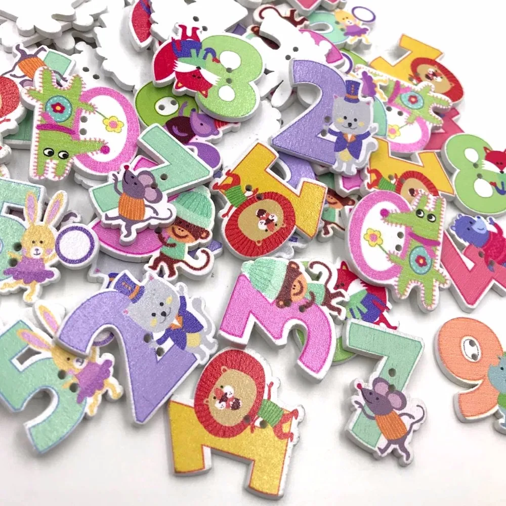 

50 pcs Mixed numeral Cartoon Wooden Buttons Scrapbooking Home Decoration Buttons for Craft Supplies WB407