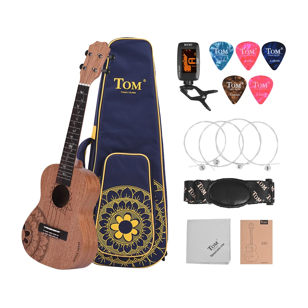 

TOM JYY-C1 23" Acoustic Concert Ukulele Ukelele Uke Kit Mahogany with Bag Uke Strap String Tuner Clean Cloth Picks musical gift
