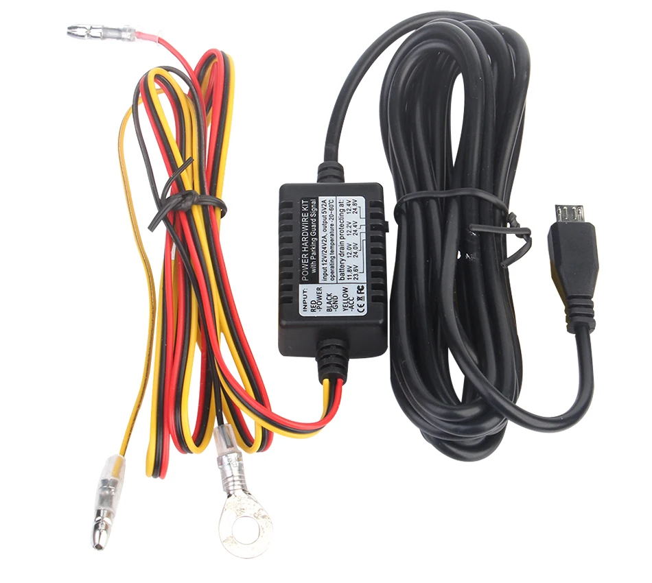6 Ruccess K03 Micro USB Power Hardwire Kit 4 Protecting Band 12V 24V To 5V With Parking Guard For Car DVR Dash Camera