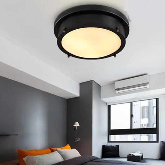 Americano nero rotondo LED plafoniere soggiorno retro vento ... Americano nero rotondo LED plafoniere soggiorno retro vento ...