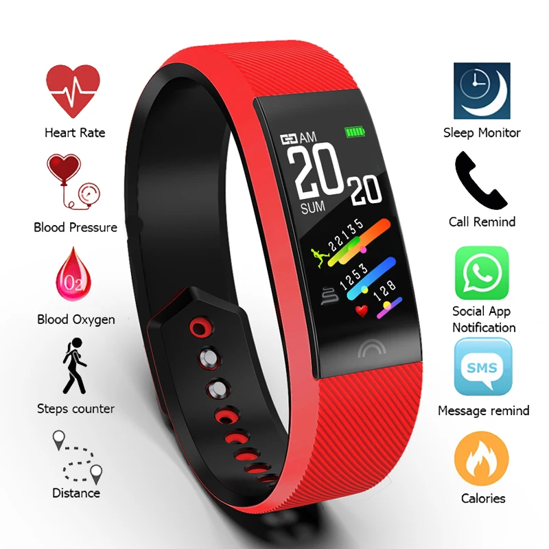 

LIGE Sport Bracelet Smart LED Color Screen Heart Rate Monitor Pedometer Tracker Waterproof Fitness Watch Women For Android IOS