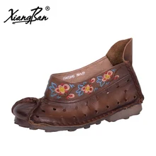 Xiangban women flat summer sandals hollow out casual shoes ladies 2017 genuine leather comfortable