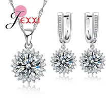 Роскошные Свадебные Ювелирные наборы с подвеской, круглый цветок, покрытый серебром ожерелье/серьги для женщин, ювелирные наборы