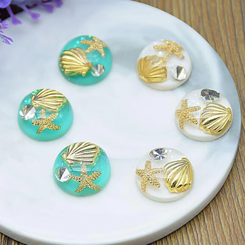 

5pcs 18*18*8mm Round Resin Shell Starfish Flat back Resin Cabochon fit for Cabochon Base setting Jewelry finding