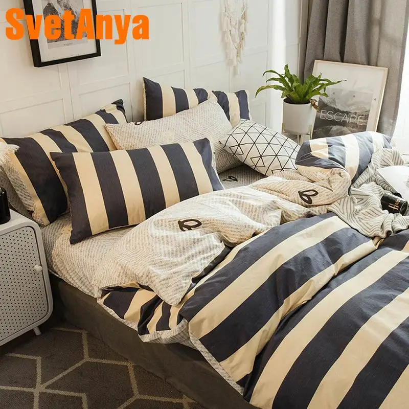 

Svetanya Stripes Cotton Bedding Set Brief Bedlinen Single Double Queen King Size