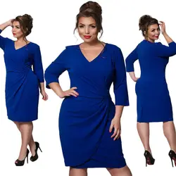 Плюс размеры для женщин голубое платье L-6XL пикантные с длинным рукавом драпированные Bodycon Вечерние партии Оболочка большой бренд платья для