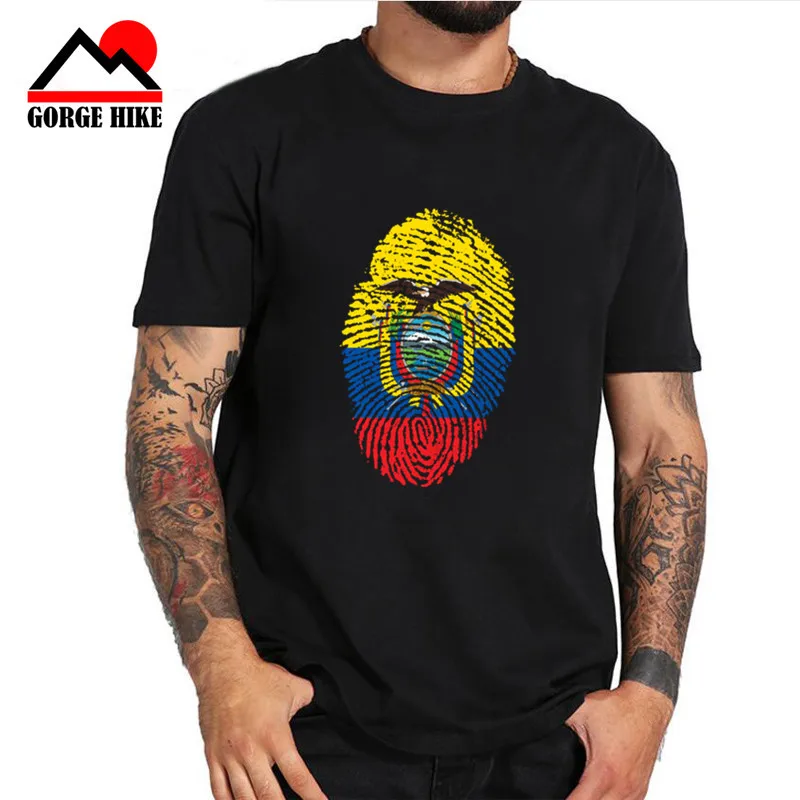 

3D Ecuador Flag Fingerprint Men T shirt Round collar Fans Nostalgia Ecuador Flag Summer Style Fitness T-shirt Clothing Top Tees