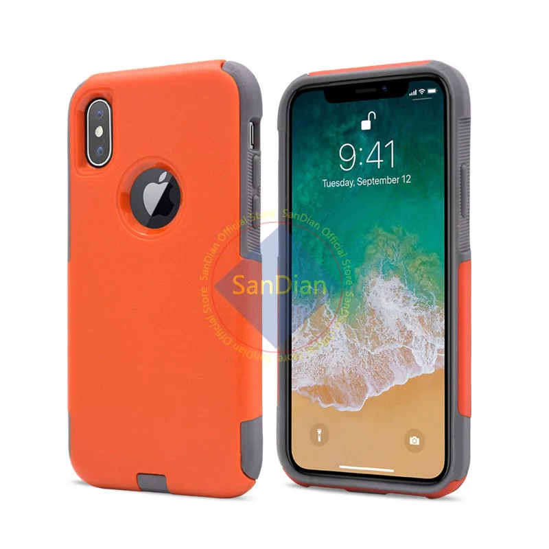 Двойной Слои Гибридный бронированный противоударный чехол-накладка на заднюю панель комбинированный защитный чехол для iPhone 6, 7, 8, X XR 5 SE плюс XS MAX Жесткий для задней панели - Цвет: Orange
