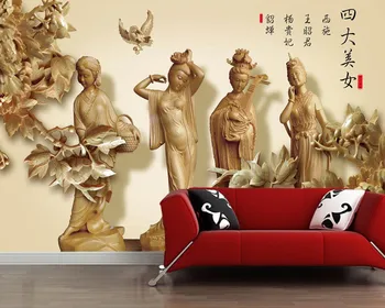 

Papel de parede Woodcarving lotus lady 3d wallpaper,living room sofa TV wall bedroom kitchen restaurant wall papers home decor