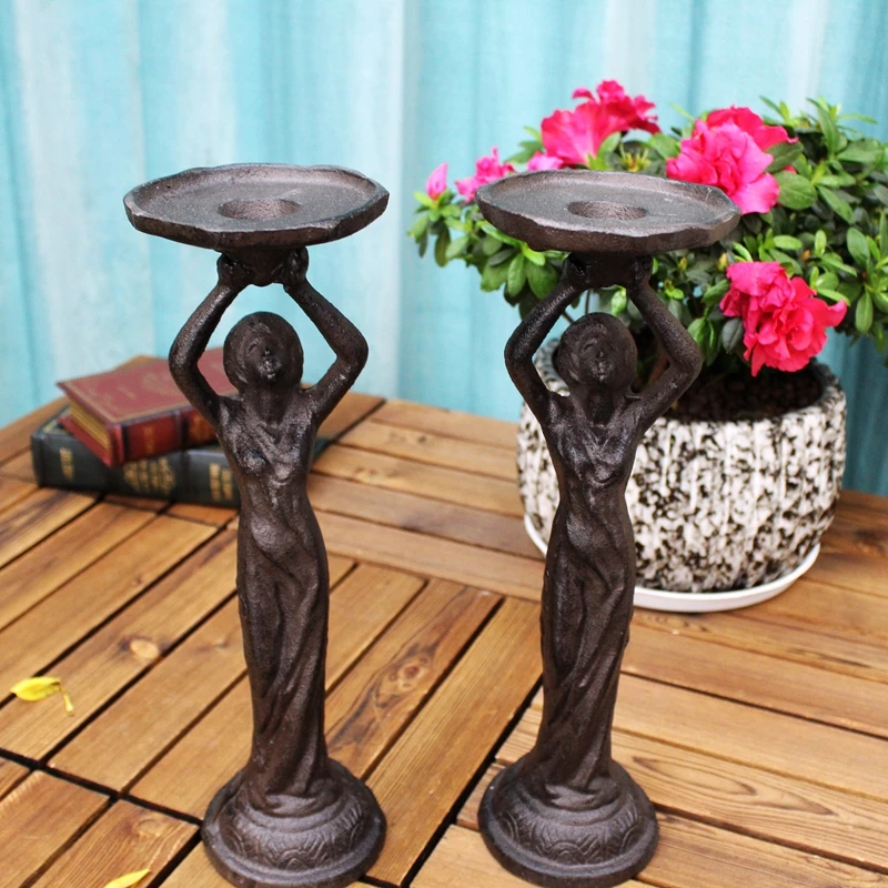 2 Vintage Pillar Stick Holder Cast Iron Brown Angel Wings Metal Church Candle Holders Stand Ornate Home Decoration Table Antique 2 Vintage Pillar Stick Holder Cast Iron Brown Angel Wings Metal Church Candle Holders Stand Ornate Home Decoration Table Antique
