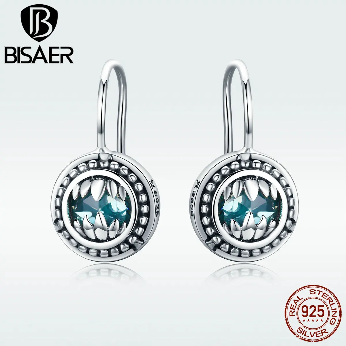 

BISAER Hot Sale 100% 925 Sterling Silver Guardian Beast Crystal Stud Earrings for Women Sterling Silver Jewelry Bijoux GXE309