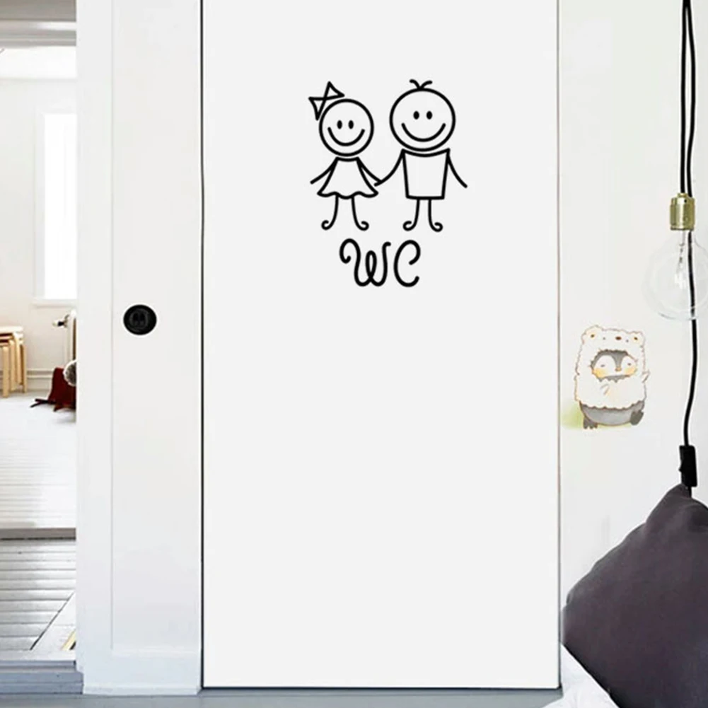 PVC lindo fácil aplicar de dibujos animados casa niña niño WC extraíble reutilizable Auto adhesivo inodoro baño puerta decorativa en el cuarto de baño