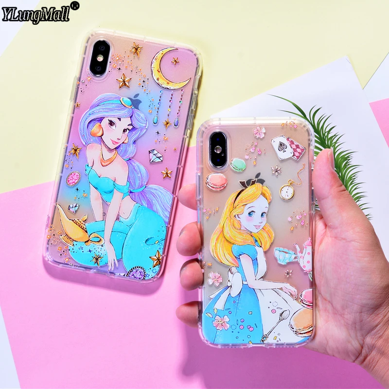 Протектор ТПУ чехол для iPhone Xs Max случае Xr мягкие Алиса Ариэль принцессы Золушки 8 7