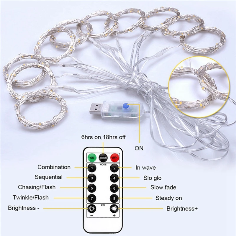 3 м* 2 м USB Led медный провод занавес Сказочный светильник, Рождественский Серебряный занавес, светильник для улицы, дома, сада, вечерние украшения