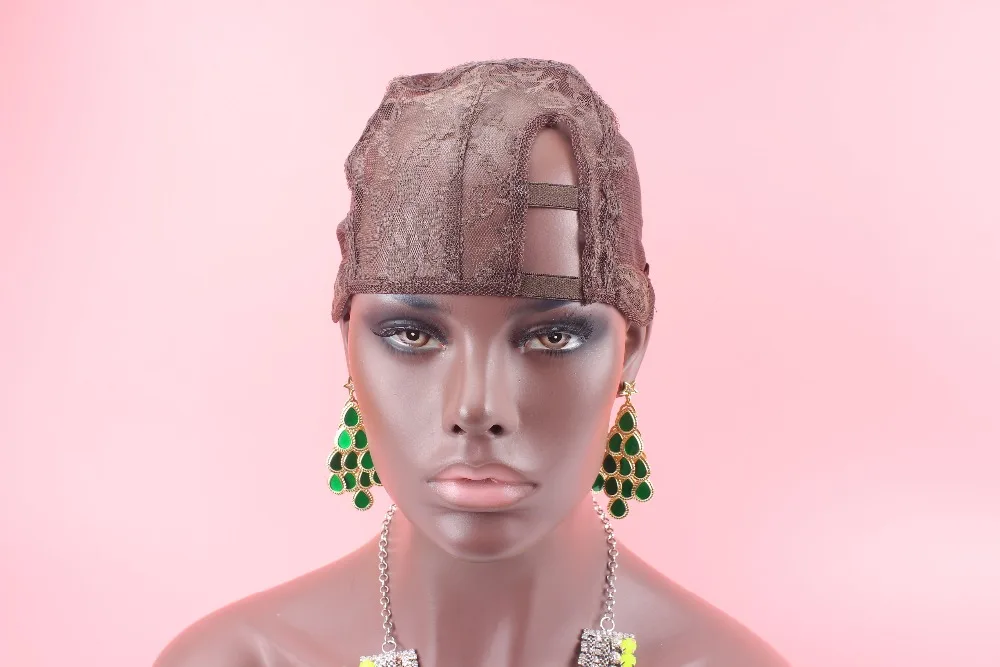 

Top quality cheap price sew in human hair 3pcs\lot free ship brown adjustable lace wig cap side part as picture u part wig cap