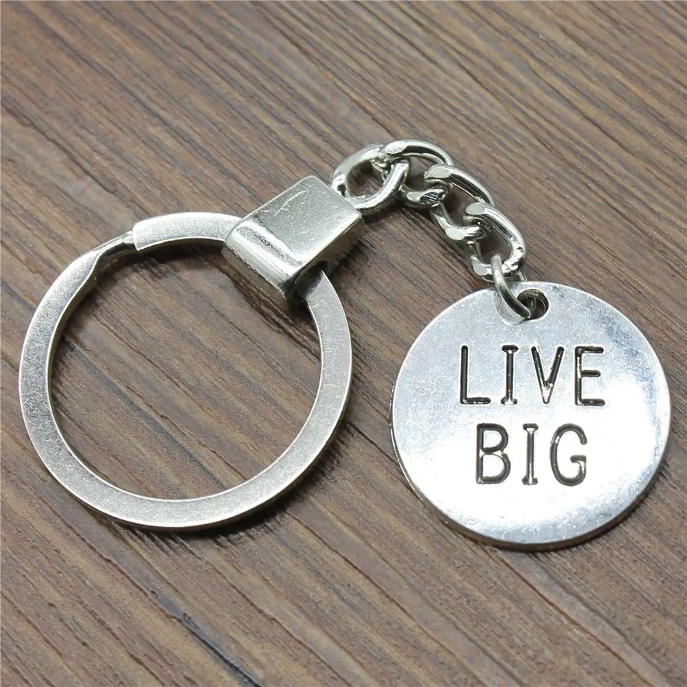 

New Fashion Men Jewelry Keychain Diy Metal Holder Chain Live Big Round Plate 25x25mm Antique Silver Pendant Gift