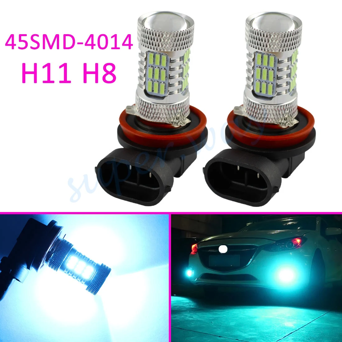

2x Ice Blue 8000K H8 H11 45SMD-4014 Fog Driving Light LED Bulbs Lamp Projector Bright
