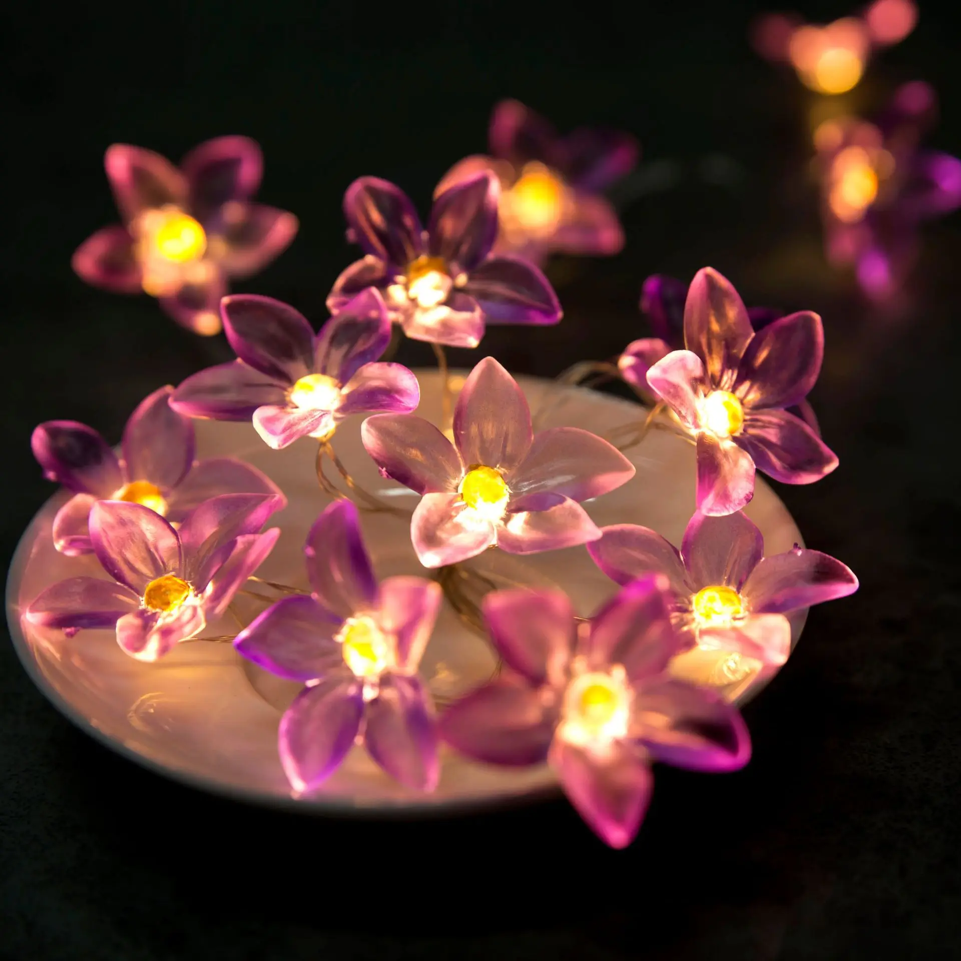 20 Led morado Lily de alambre de cobre Alambre de batería operado luces de cadena de 2 m LED decoración de Navidad guirnalda en la ventana año Nuevo