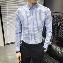 Men's Shirt Fashion Tuxedo Stripe Formal Dress Smart Casual Oversize 5xl Slim Fit Single Breasted Long Sleeve Costume Shirts Man