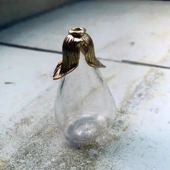 

Clear Tear Drop Bottle with FLAT base Charms with sterling 24K gold plated mount lid GlassTerrarium Bottle Apothecary Bottle