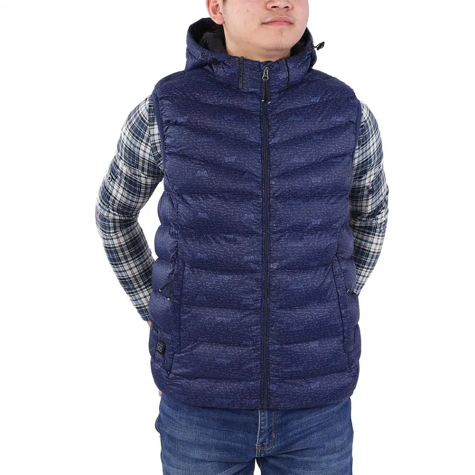 Men USB Powered Heating Vest Warm Keeping Cotton Smart Heated Sleeveless Jacket Winter Hiking Warm Vest with Detachable Hat