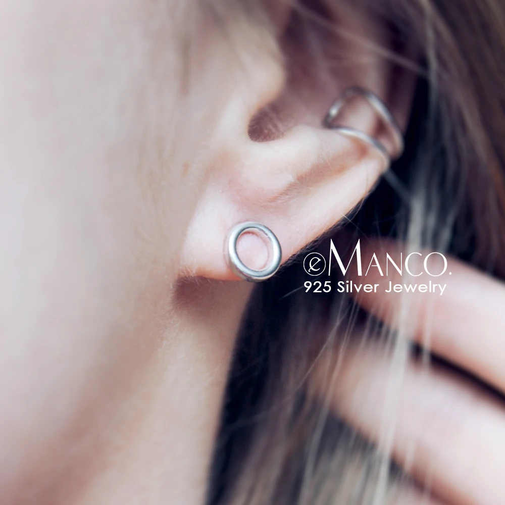 

e-Manco Geometric Round Silver Earrings 925 Sterling Silver Stud Earring Minimalist Fine Jewelry For Girls Gift Wholesale