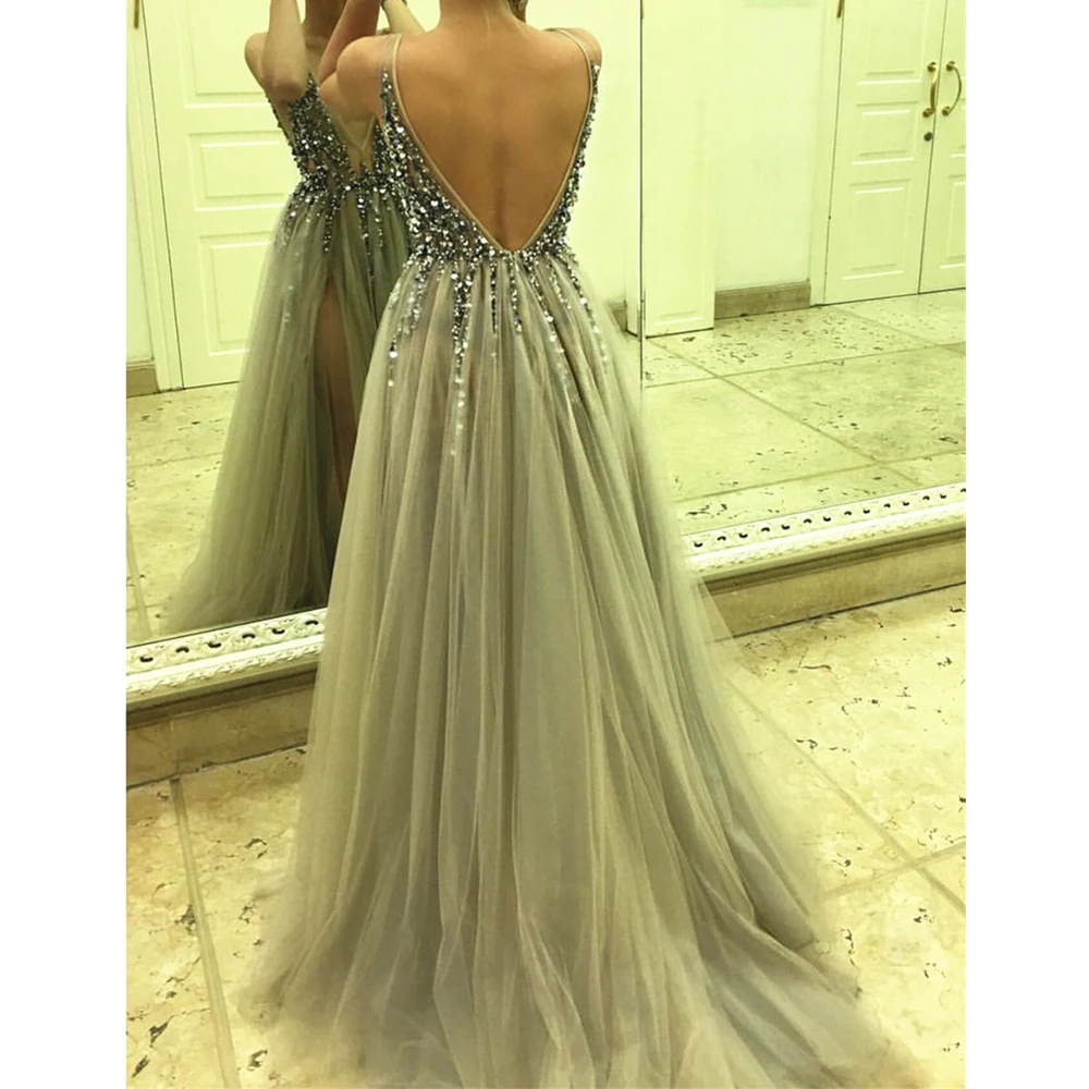 Hot-Selling-Sliver-Crystals-Tulle-Evening-Dress-2019-Backless-High-Split-Charming-Summer-Prom-Gowns-Custom