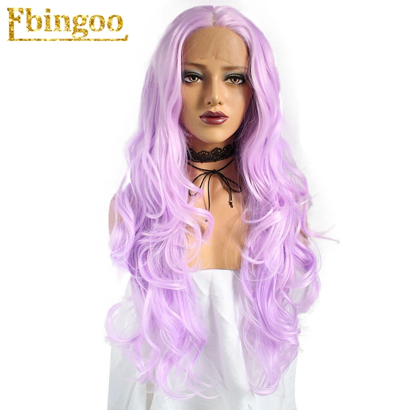 

Ebingoo 150% Deansity High Temperature Fiber 360 Frontal Long Body Wave Purple Synthetic Lace Front Wig For Women Cosplay