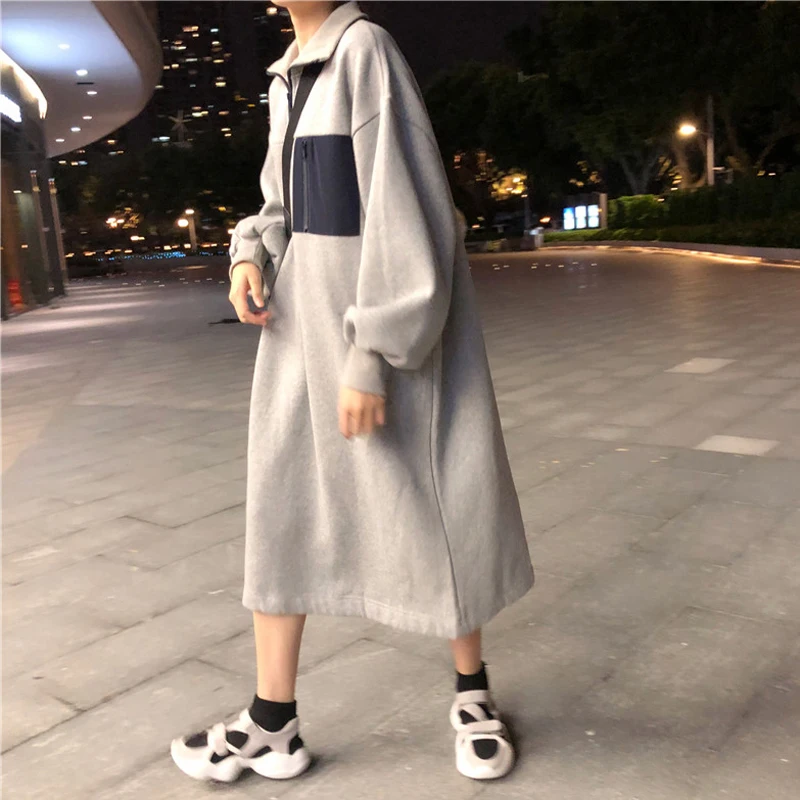 Зимние платья женские 2018 Осень harajuku утолщенная теплая одежда с длинным рукавом