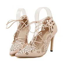 Femmes Pompes 2015 Sexy Inférieures Rouges de Hauts Talons Femmes Chaussures Dentelle Up Chaussures Femme Découpes Chaussures De Mariage Blanc Gladiateur Sandales Femmes