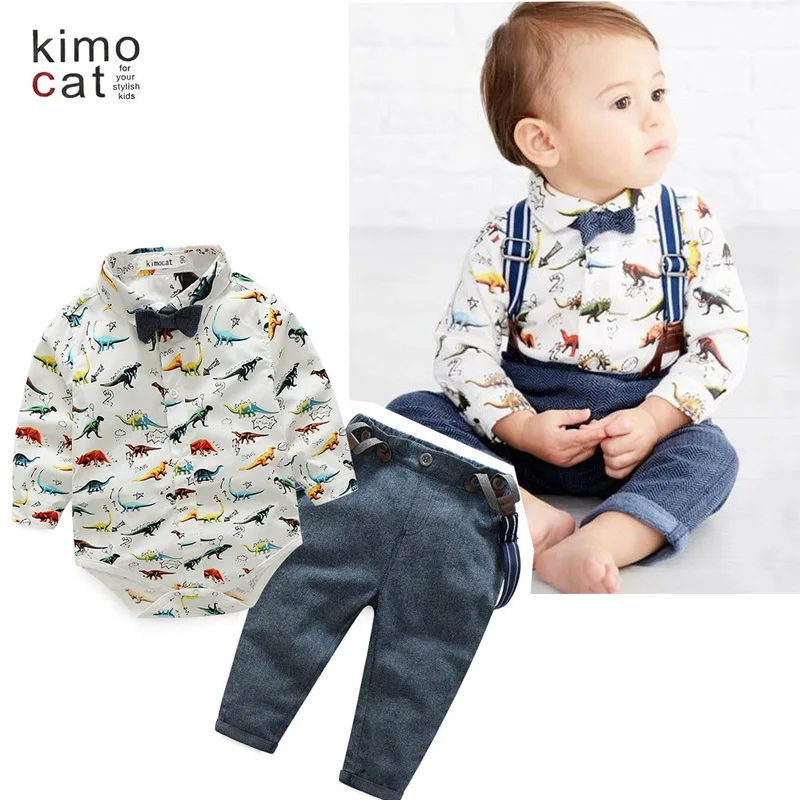 

Kimocat Baby Kids Spring Autumn Boys Clothes Set Happy Wedding Birthday Long Sleeve Bodysuit+Pants+Tie 3Pcs Outfits Costume Kid