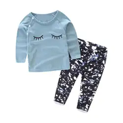 Красивая и модная футболка с принтом ресниц для маленьких девочек, 1 комплект Топ + штаны, одежда детская одежда menina #50