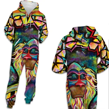 

Comic Animals Jumpsuit Women Sweatpants Romper With Caps cool Female Fashion Jumpsuit Hoodies Jumpsuit Casual Streetwear