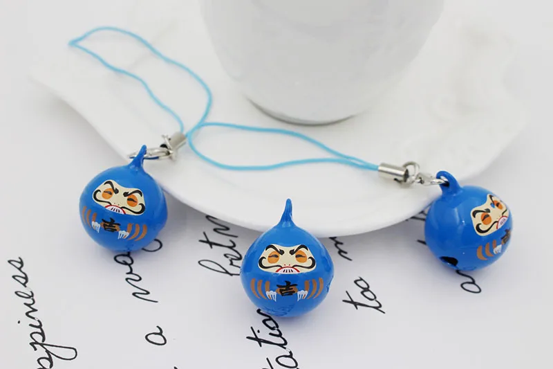 Many Colors Japanese Daruma Doll Wishing Jingle Bells Good Luck Bells Charm Necklace Pendant Accessories Jewelry Craft Findings - Окраска металла: Blue