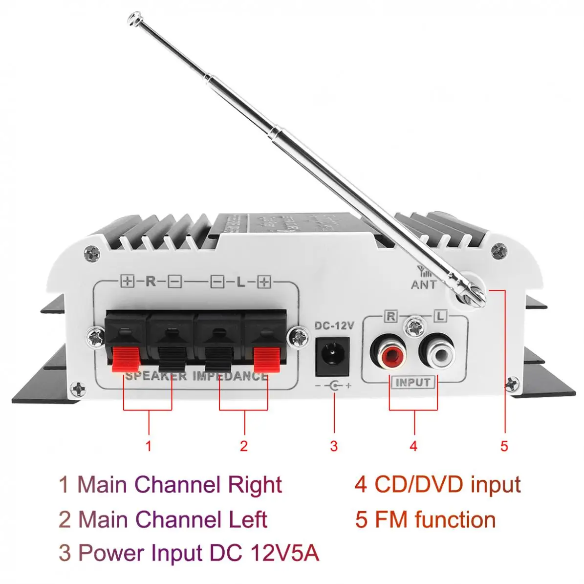 V11 2CH Bluetooth Car Audio Power Amplifier DC12V5A Auto FM Radio Player Support SD/USB/DVD/MP3 Input for Car Motorcycle Home