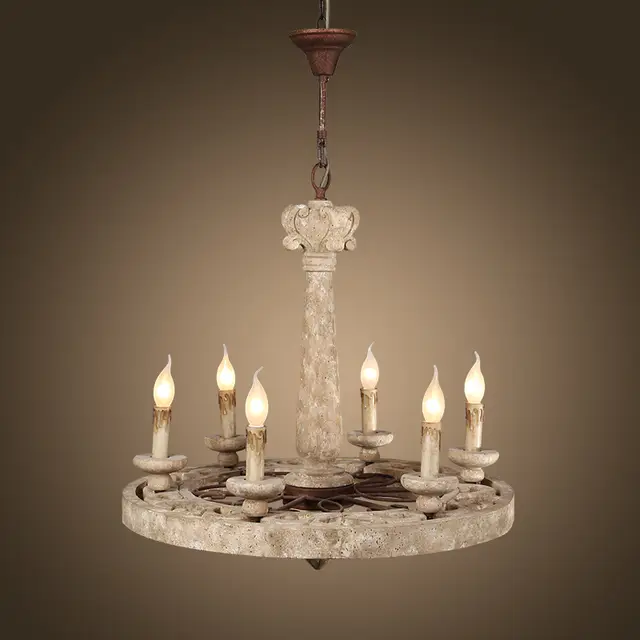 American Country Wood Bedroom Chandelier French Retro Candle