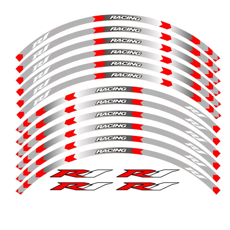 Новая мотоциклетная наклейка 12 шт. подходит для колес мотоцикла Наклейка Полоса Светоотражающая оправа для Yamaha YZF R1 - Цвет: 5