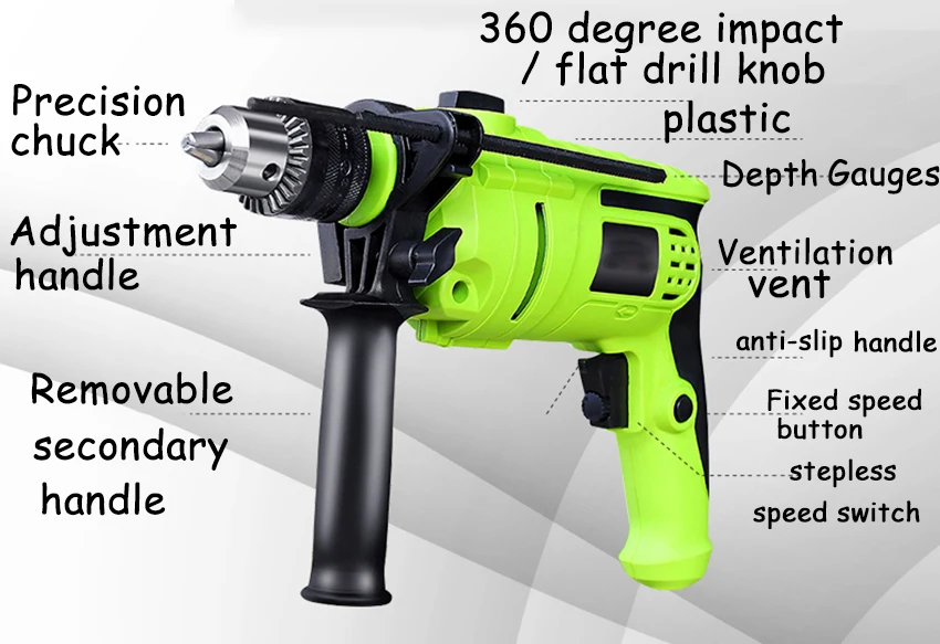 Электрическая дрель Бытовая Ударная дрель многофункциональная мощная ручка электрические инструменты для закручивания шурупов, резки, полировки