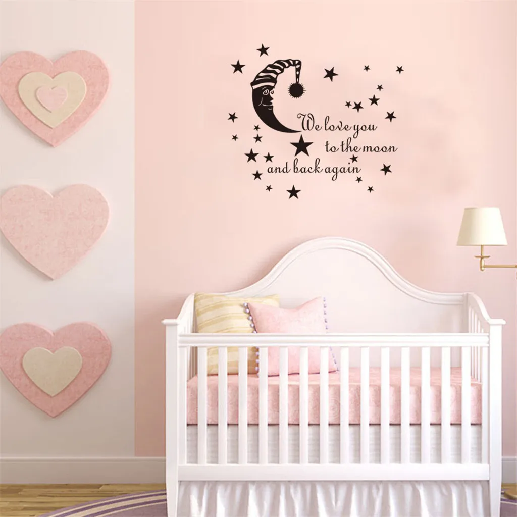 

Wall Sticker DIY Wallpaper Kids Room Home Decor Wall Decals we love you to the moon and back again Cartoon children's bedroom