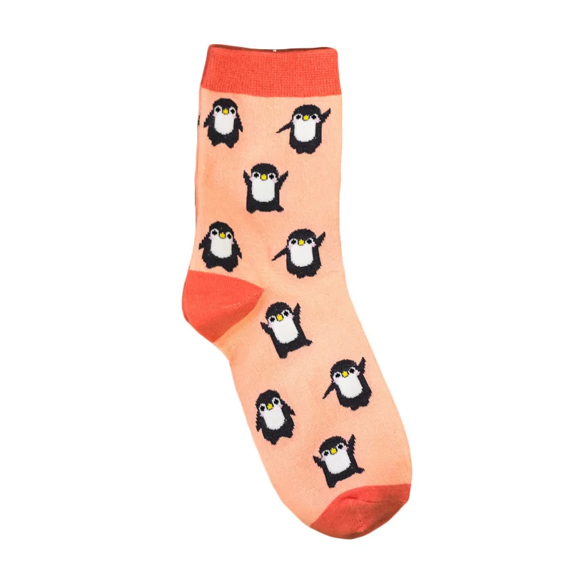 Популярные весенние женские носки с забавными принтами пингвина, удобные хлопковые носки с героями мультфильмов, домашние Модные женские короткие носки - Цвет: light pink