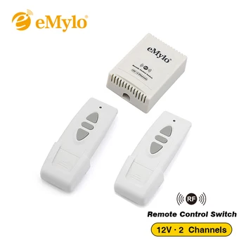

eMylo 2018 DC 12V Smart Switch, Wireless RF Remote Control Light Switch 433Mhz Self-locking White Transmitter 2-Channels Relay