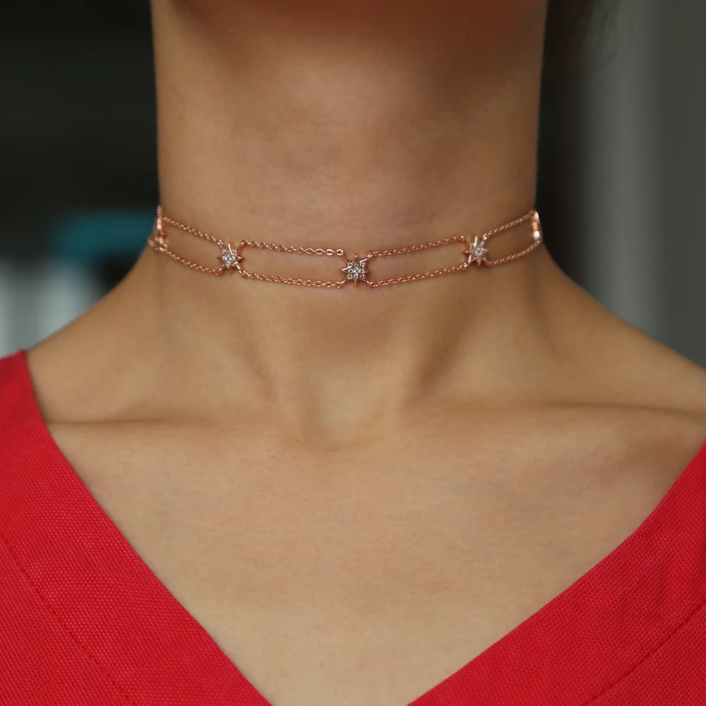 

Double Layers Stars Pendant Choker Necklace Jewelry Fashion Adjustable wedding Collar for Women Statement north star Necklace