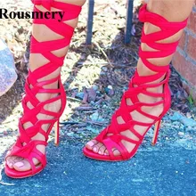Дизайн женские модные с открытым носком гладиаторы на шнуровке сапоги тонкий каблук вырез вокруг щиколотки сандалии-сапоги на высоких каблуках