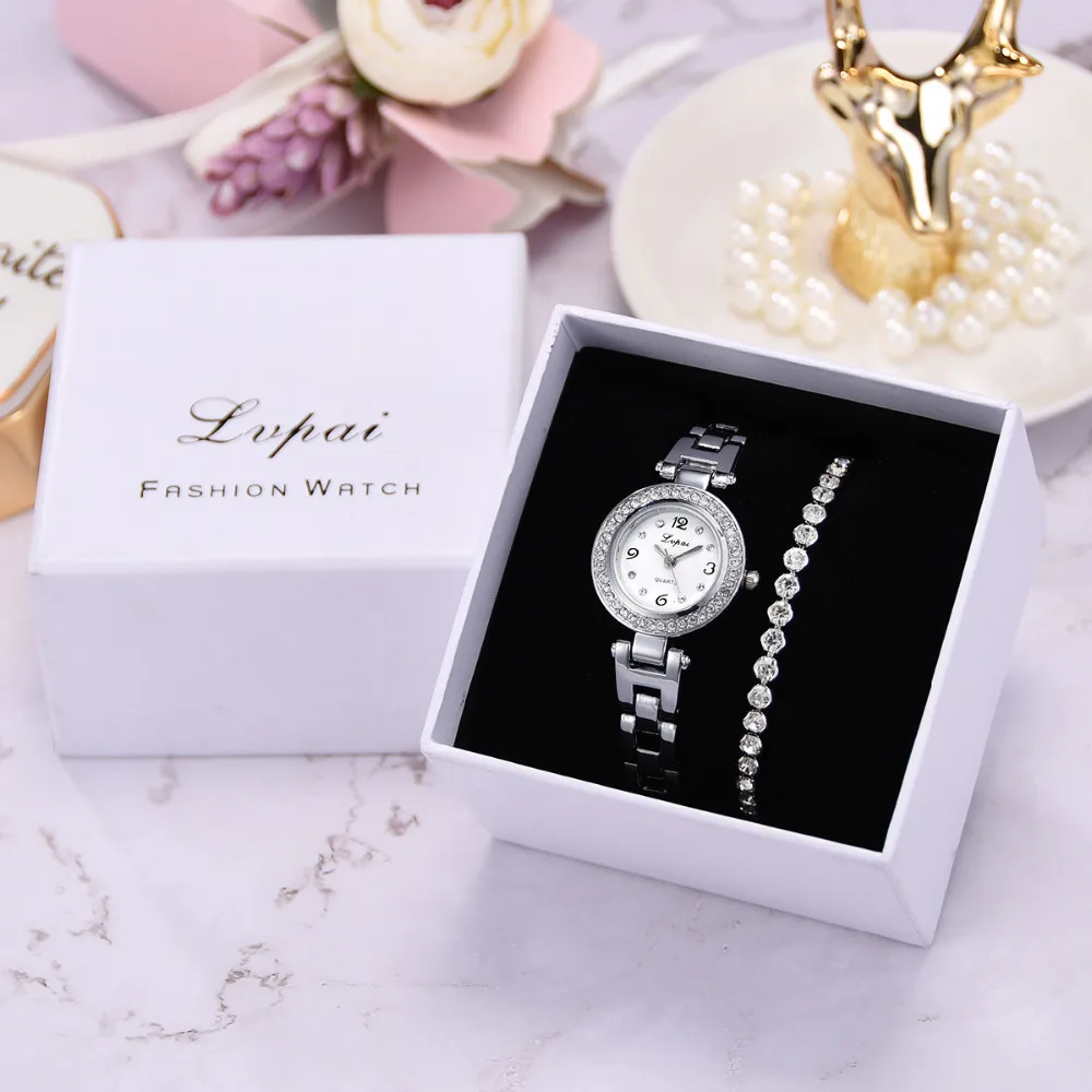 

Women Watches Luxury Fashion Diamond Studded Steel Analog Quartz Watch Full Diamond Bracelet Set Contain Box reloj mujer A40